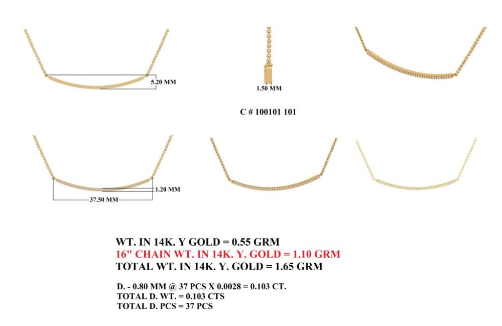 14K Yellow Gold Diamond Bar Necklace-37mm