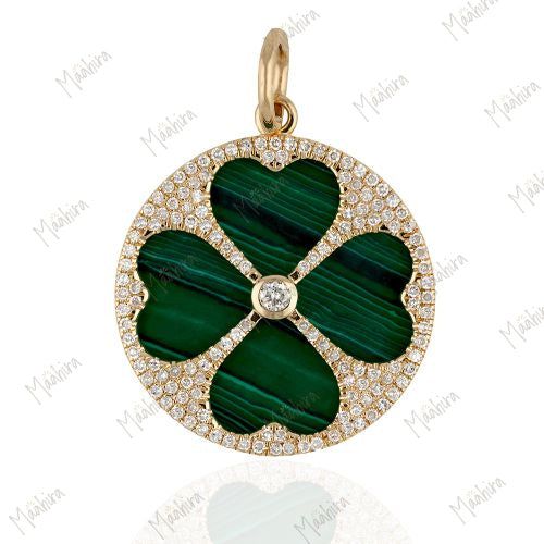 Malachite & Diamond Clover Pendant