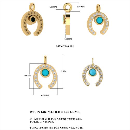 Horse Shoe Charm with Turquoise Stud