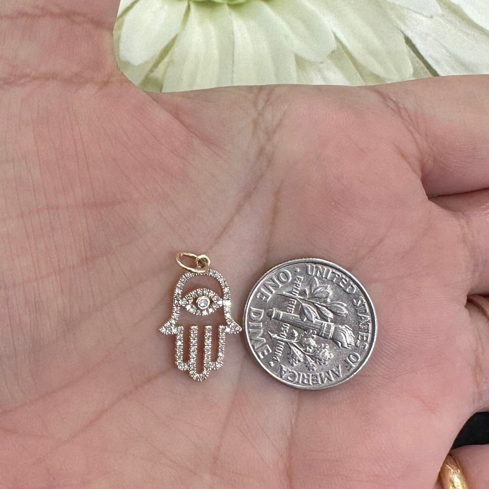 Diamond Hamsa Hand With Eye Charm 17.20X11.60mm
