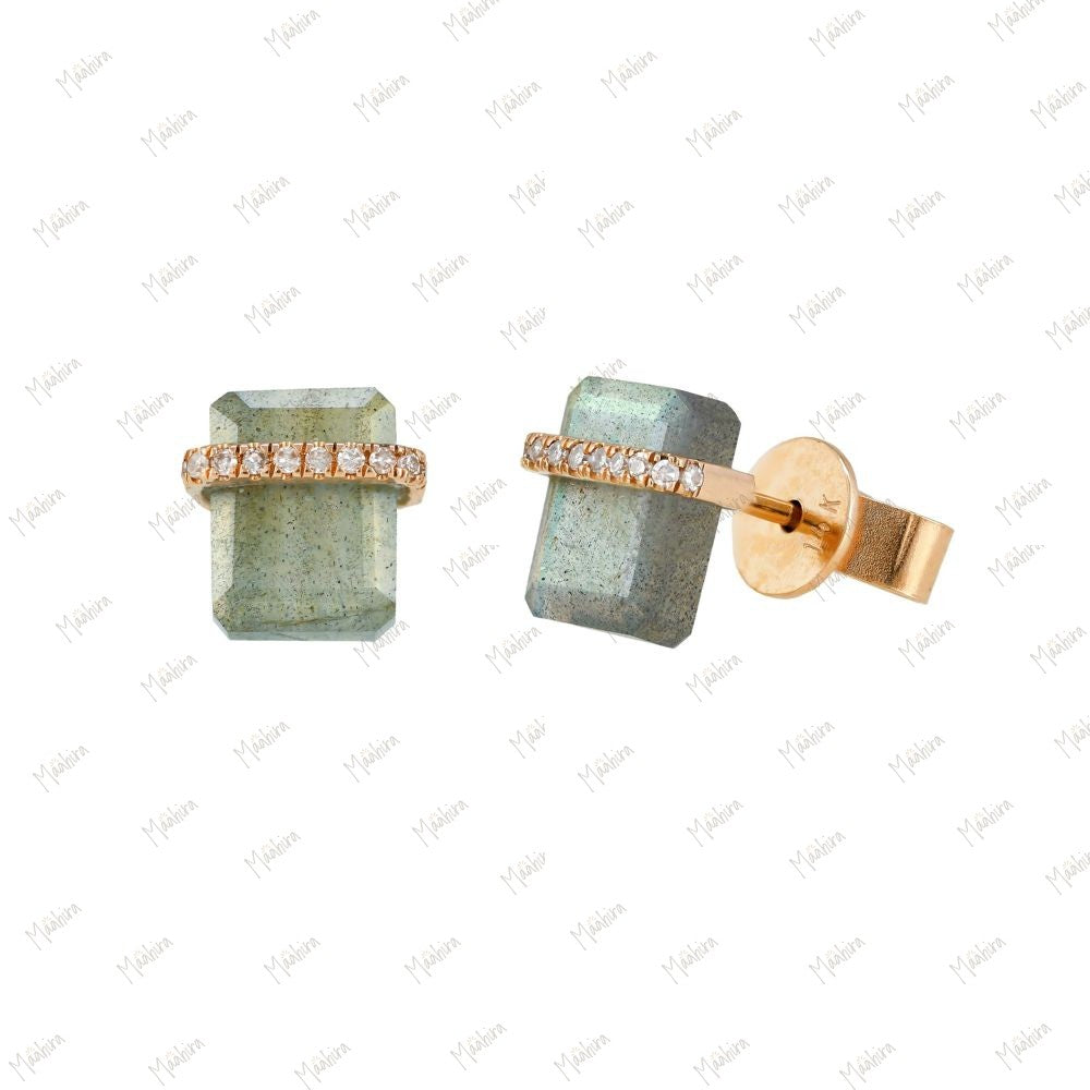 Minimalist Diamond Labradorite Studs