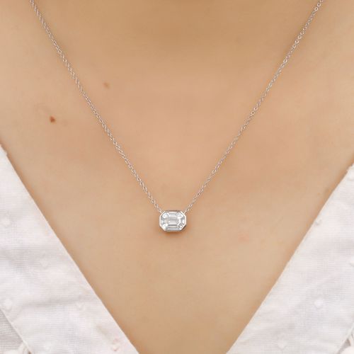 Pie Cut Diamond Necklace in 14k White Gold