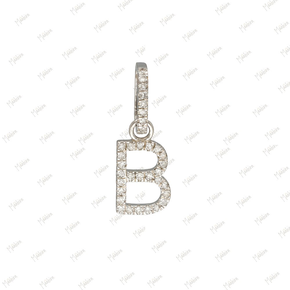 White Gold Diamond 'B' Letter Charm with Click Lock