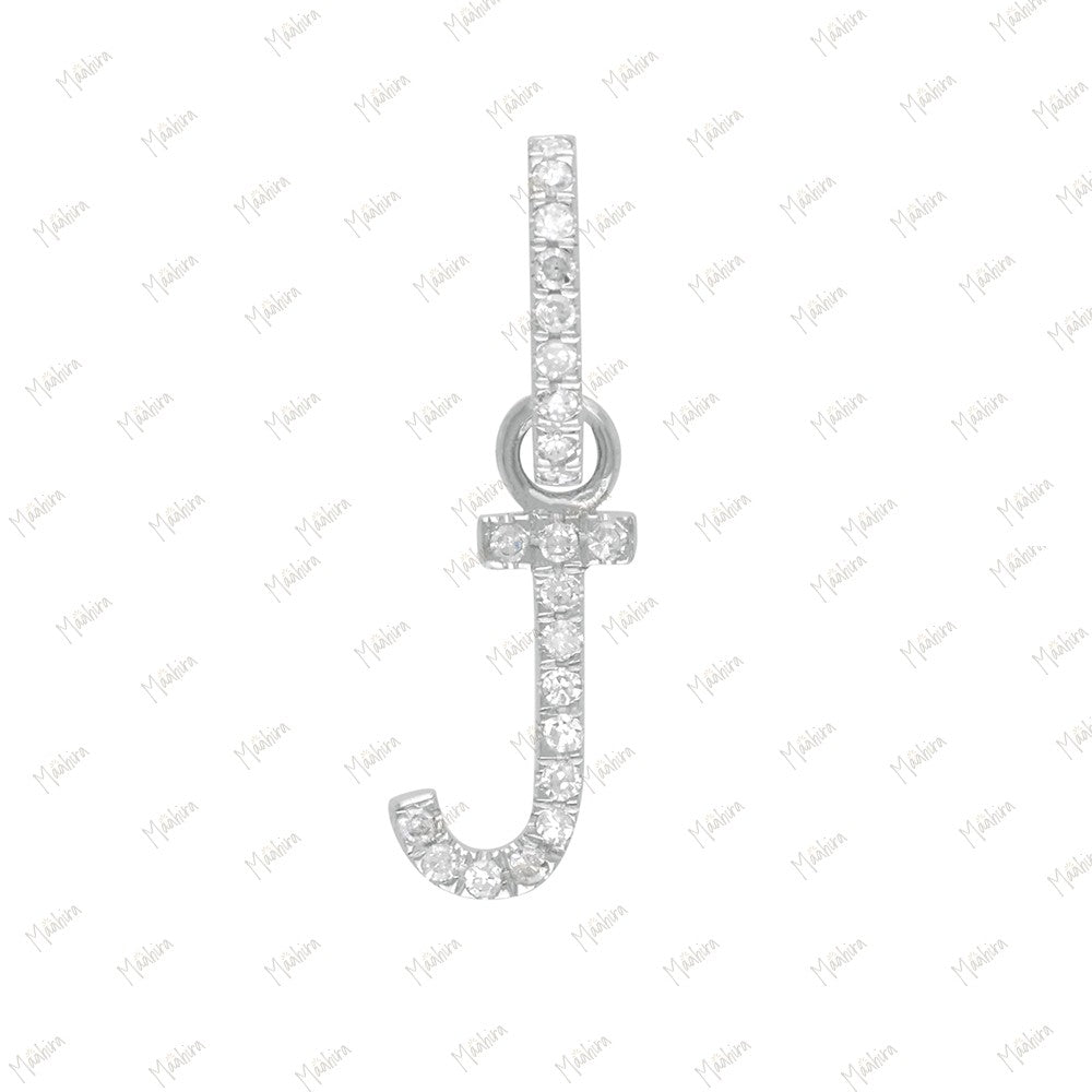 Diamond J Letter Charm with Clicker Bail 6.70x10mm, Lock-6x9mm