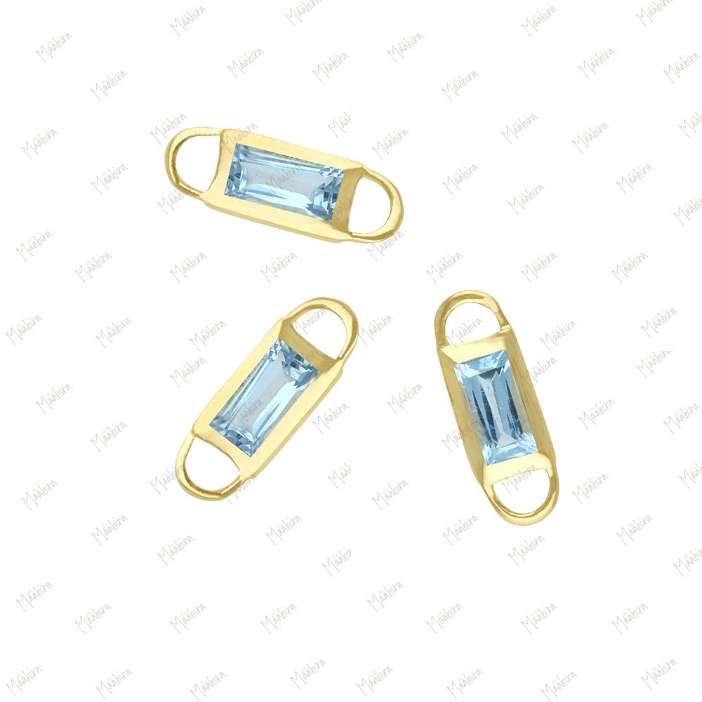 Blue Topaz Baguette Connectors – 2x4mm Stone, 2.80x4.90mm Outer Size