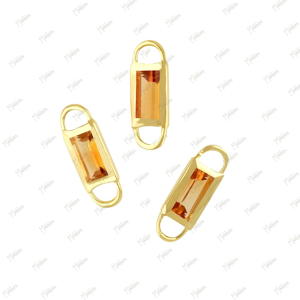 Citrine Baguette Connectors – 2x4mm Stone, 2.80x4.90mm Outer Size
