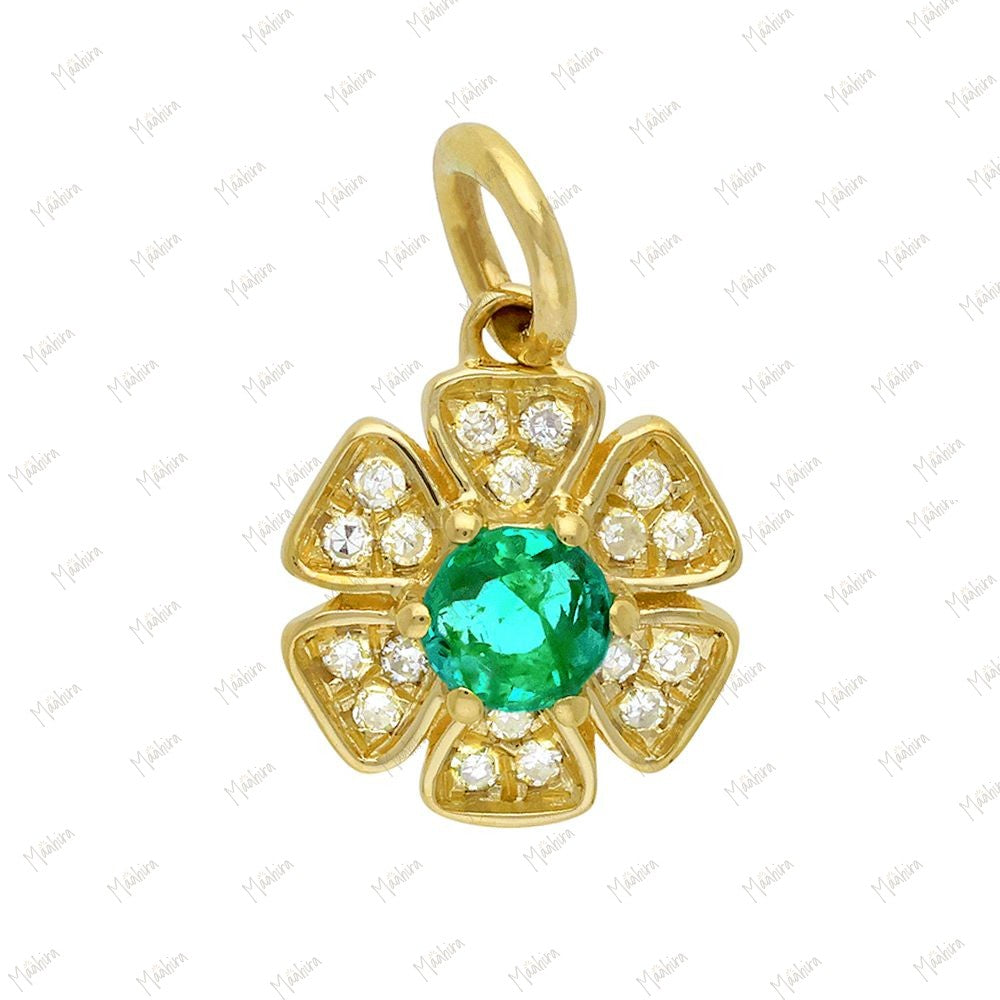 Diamond & Emerald Flower Charm 8mm