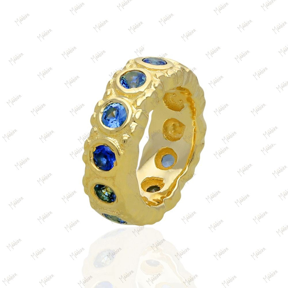 14k Gold Blue Sapphire Rondelle Bead / Roundel Bead Charm 7.30x2.85mm