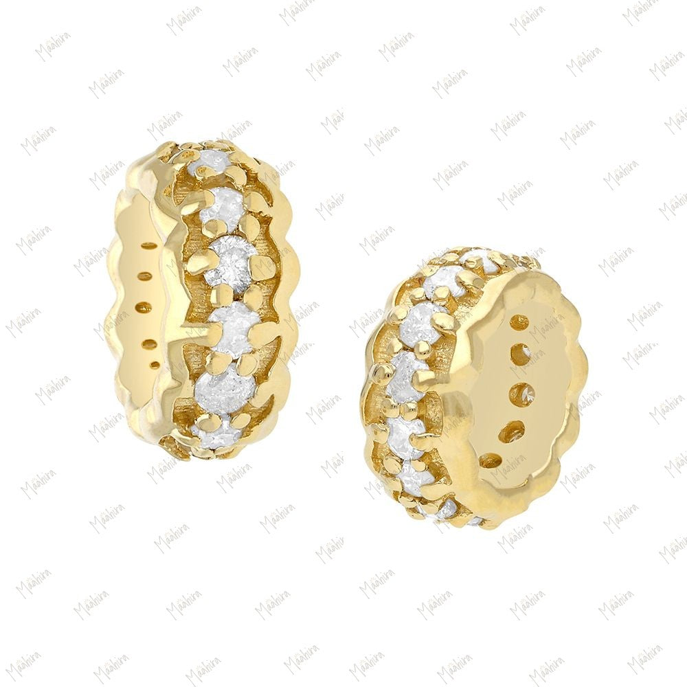 14k Gold Diamond Pandora Rondelle Bead / Roundel Bead Charm 7.20x4mm