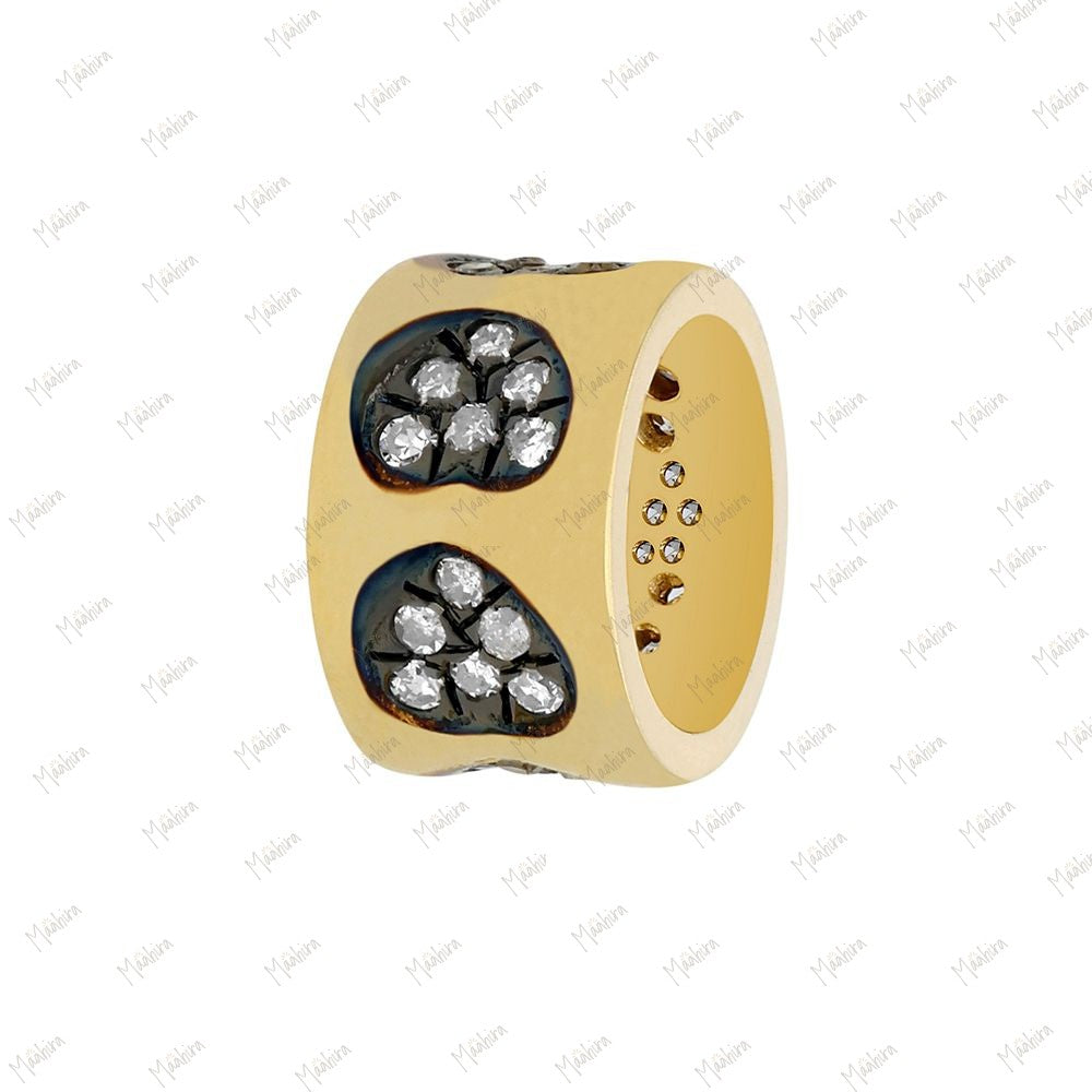 14k Gold Diamond Heart Rondelle Bead / Roundel Bead Charm 7x4.60mm