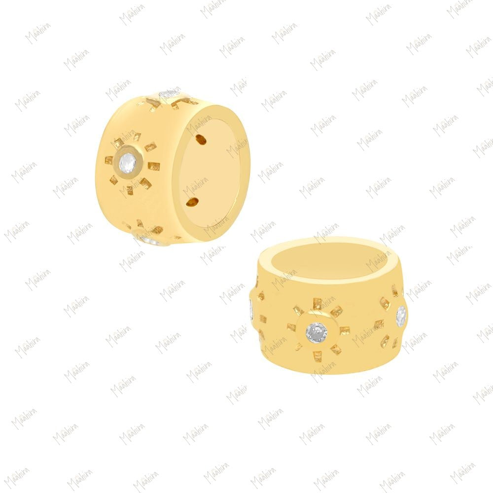 14k Gold Diamond Rondelle Bead / Roundel Bead Charm 7x4.60mm