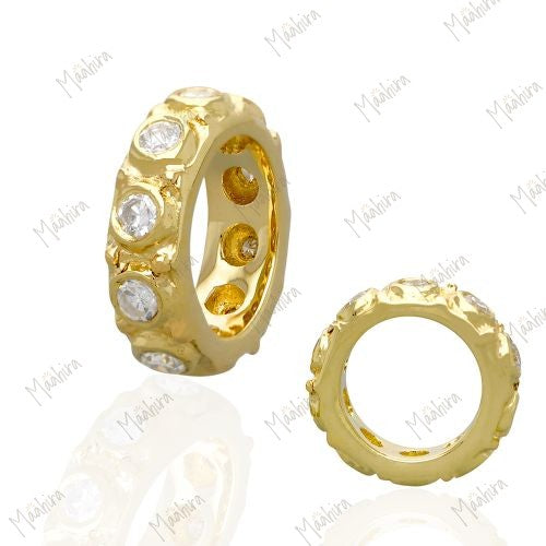 14k Gold Diamond Rondelle Bead / Roundel Bead Charm 7.40x2.50mm
