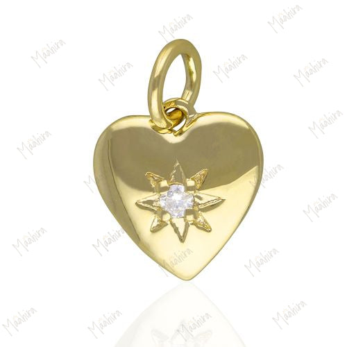 Diamond Star On Heart Charm