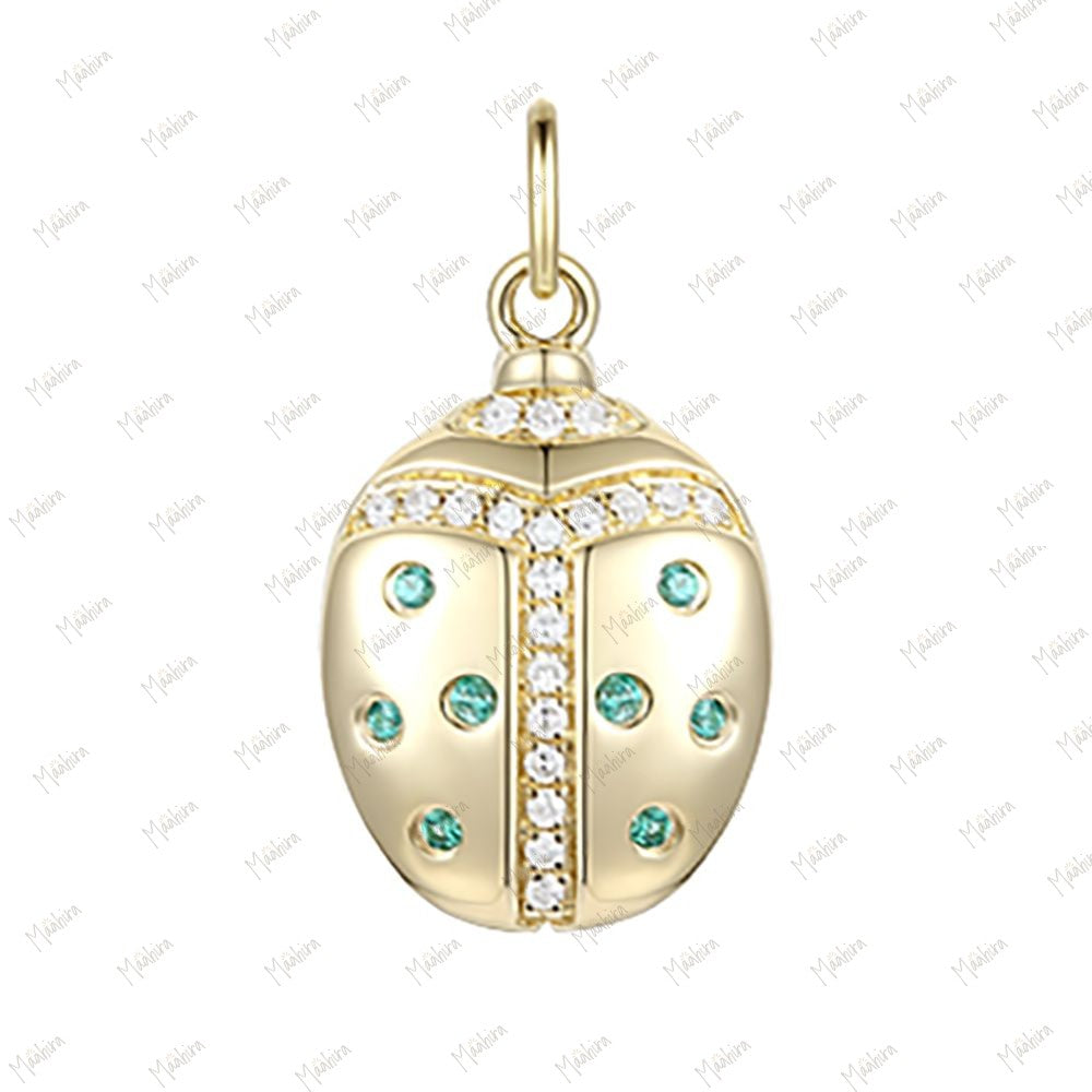 Emerald & Diamond Lady Bug Charm 11.5X9.8mm