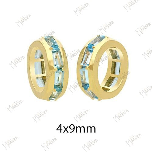 14K Yellow Gold Blue Topaz Roundel/Rondelle - 4x9mm