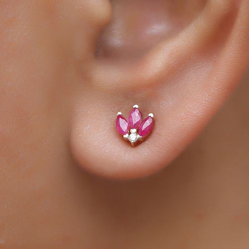 Diamond & Ruby Marquise Stud Earrings
