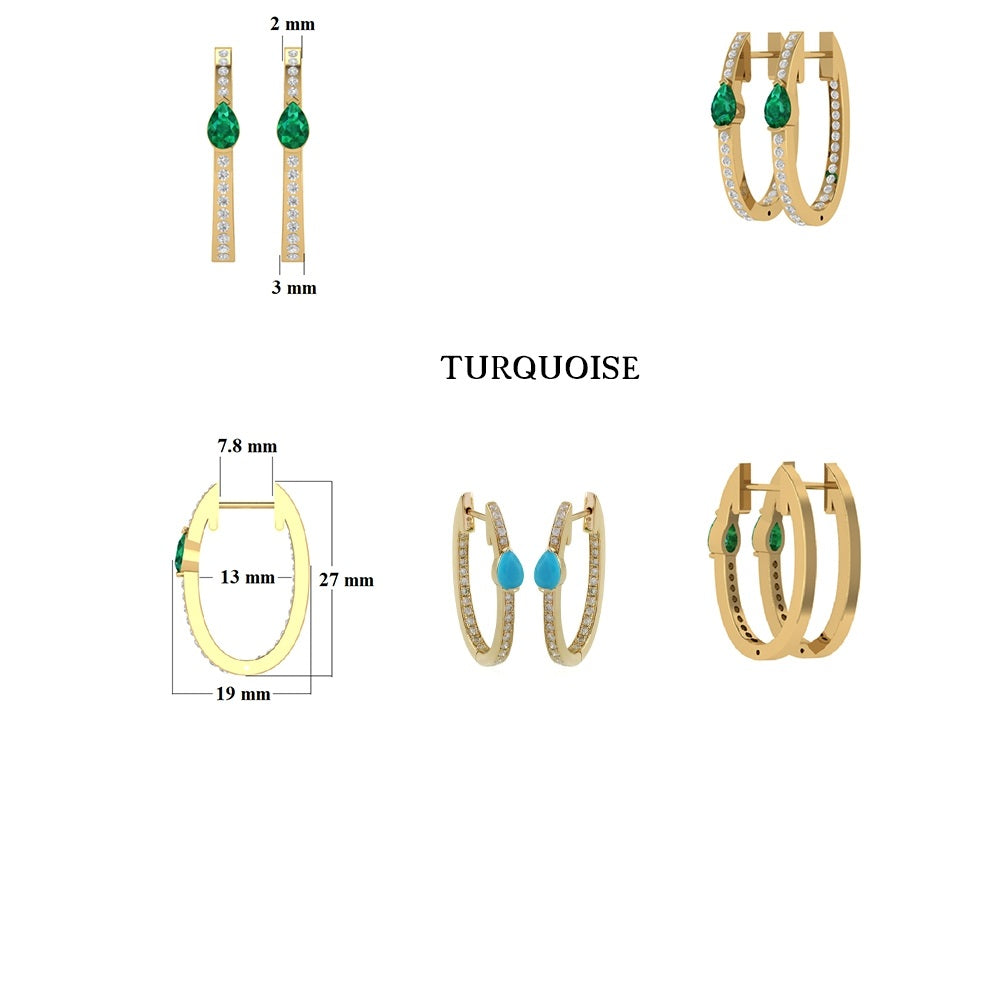 Diamond & Turquoise Huggie Earrings 19x27mm