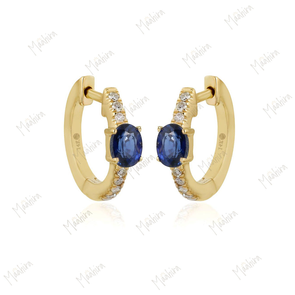 Diamond & Blue Sapphire Huggie 13mm