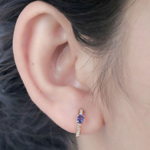 Diamond & Lolite Huggie Earrings 13mm