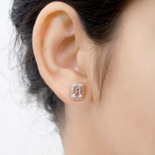 Diamond Morganite Stud Earring 9.70x7.70mm