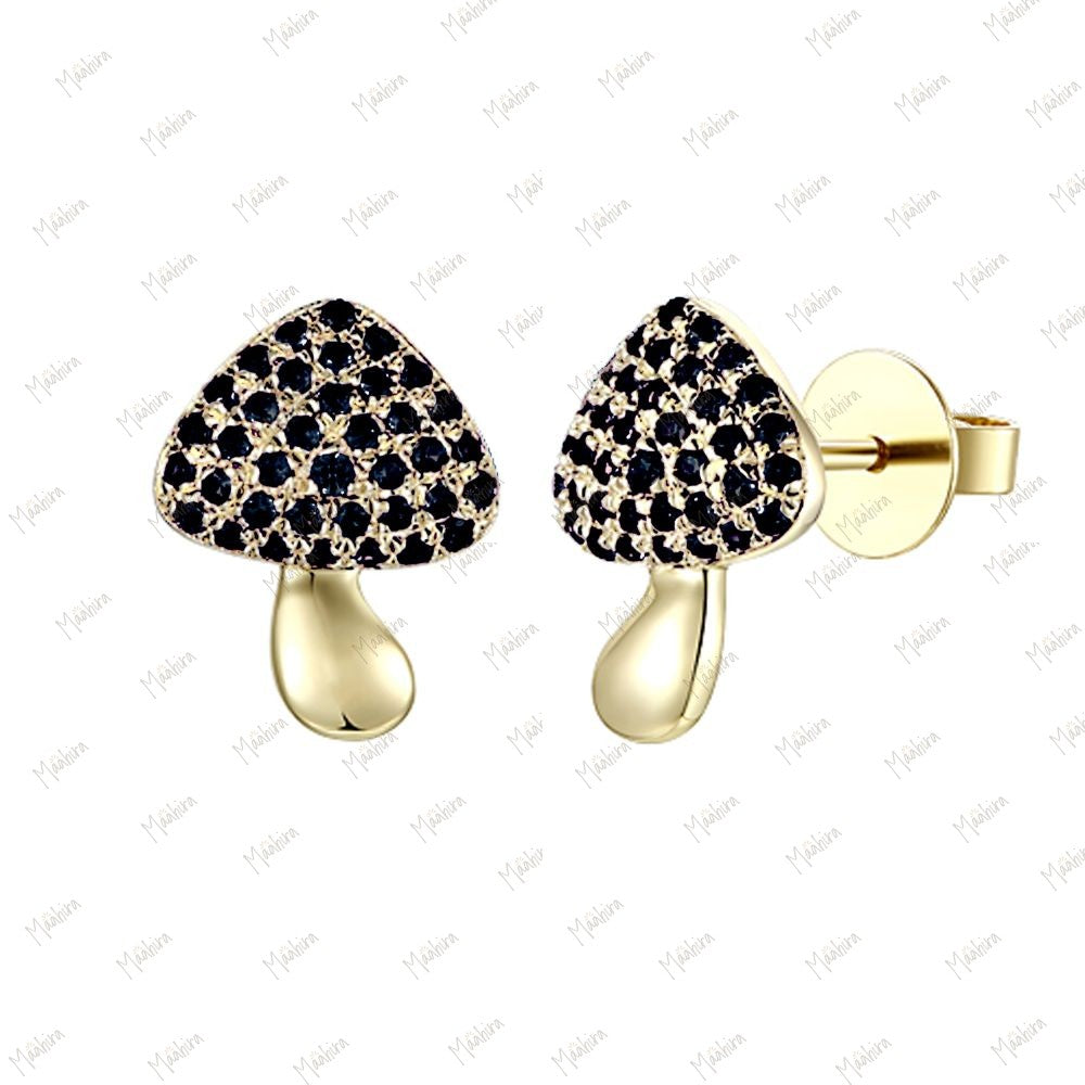 Diamond Mushroom Stud Earrings 10x7.5mm