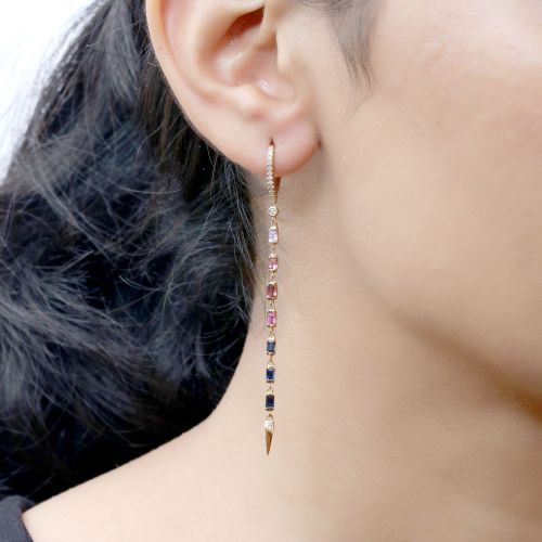 Multicolor Diamond Long Dangle Drop Earring 74mm