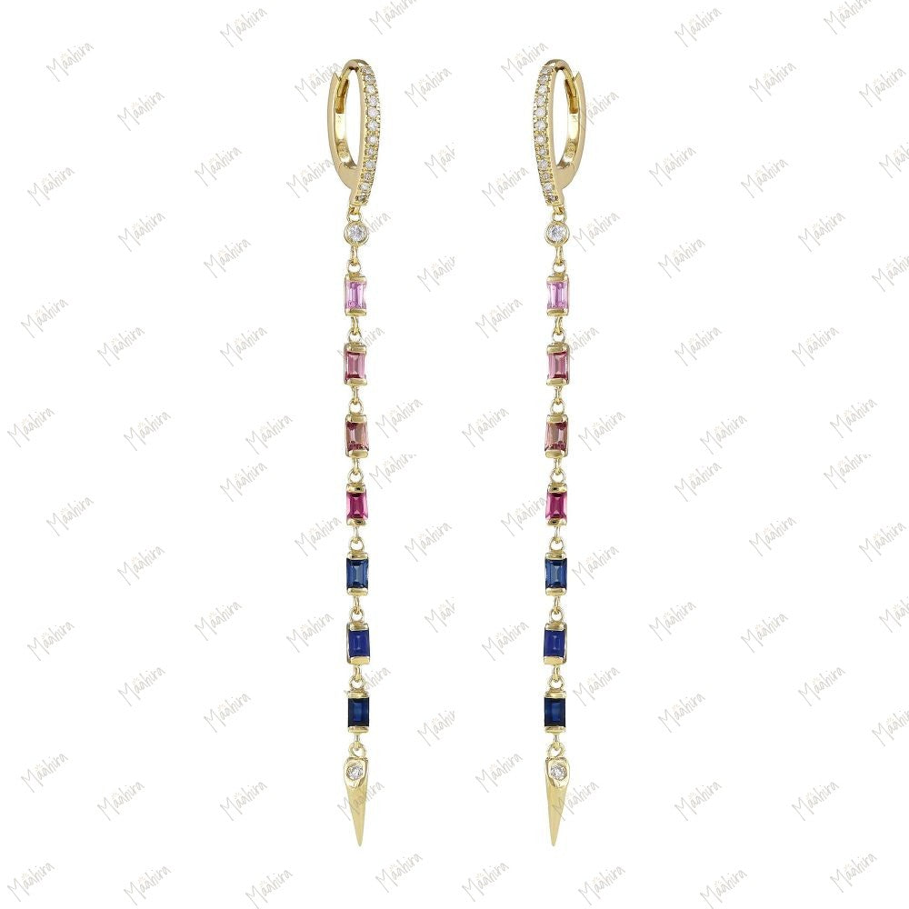 Multicolor Diamond Long Dangle Drop Earring 74mm
