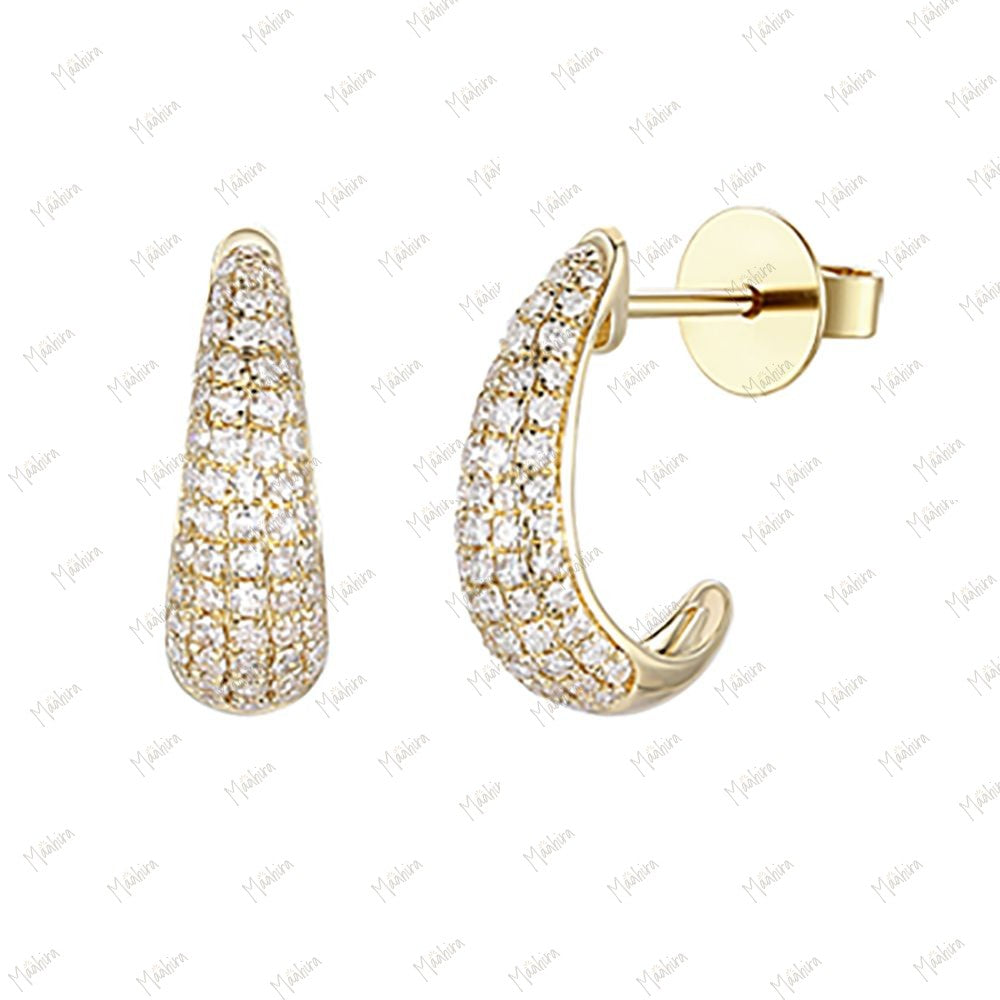 Diamond Curved Stud Earrings 12x4mm