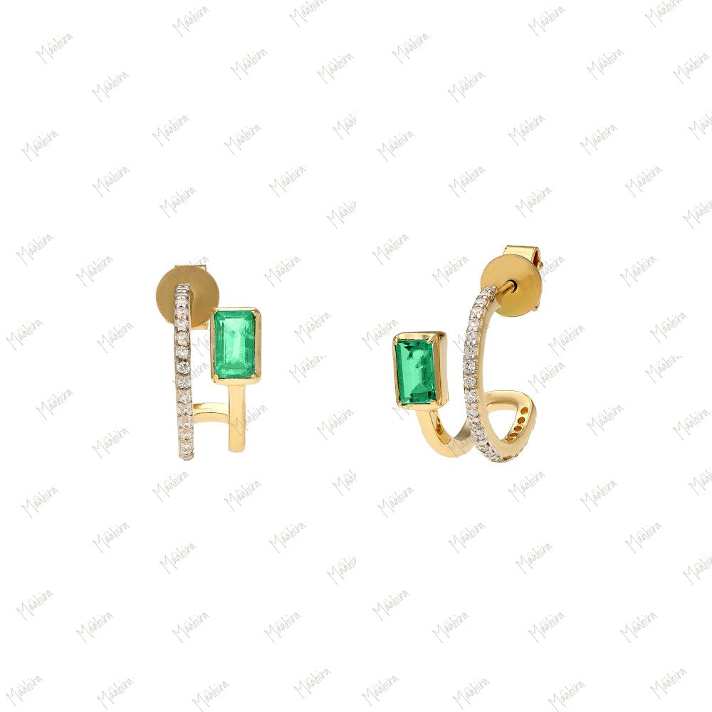 Minimalist Diamond Emerald Earring-13mm