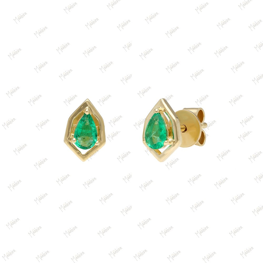 Minimalist Yellow Gold Blue Sapphire Studs-5.5x8.5mm