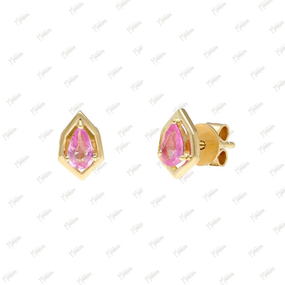 Minimalist Yellow Gold Blue Sapphire Studs-5.5x8.5mm