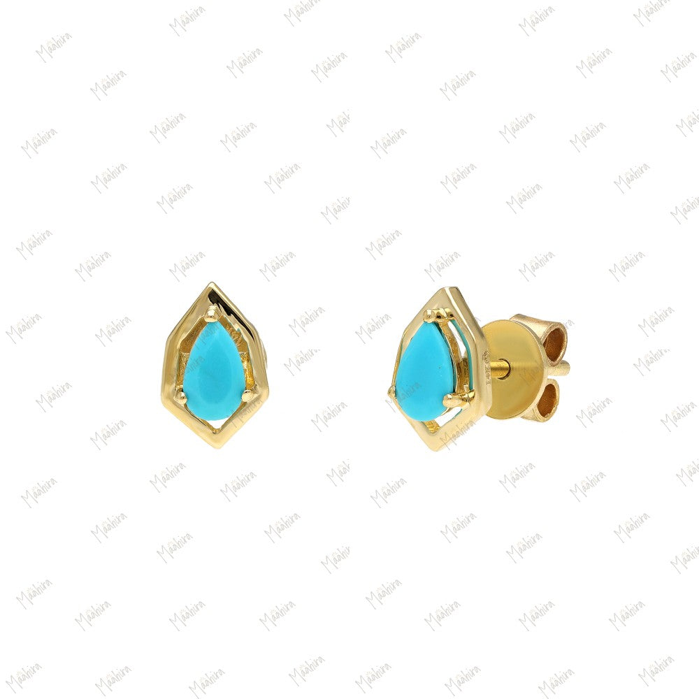 Minimalist Yellow Gold Blue Sapphire Studs-5.5x8.5mm