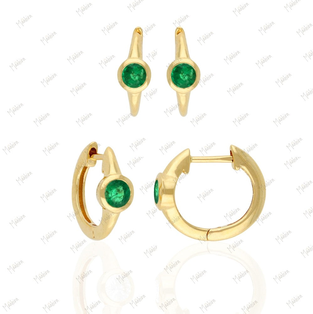 14K Yellow Gold Single Piece Emerald Huggies-12mm