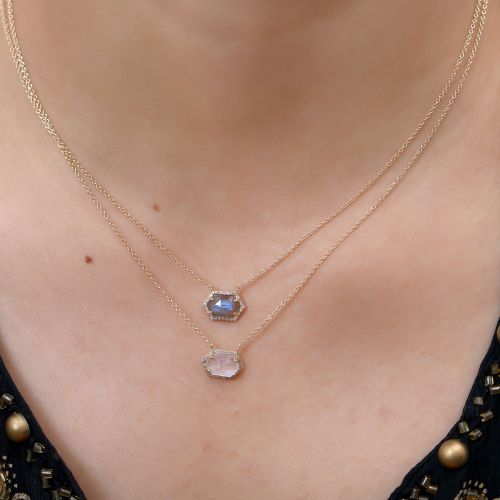 Hexagon Rainbow Moonstone Necklace