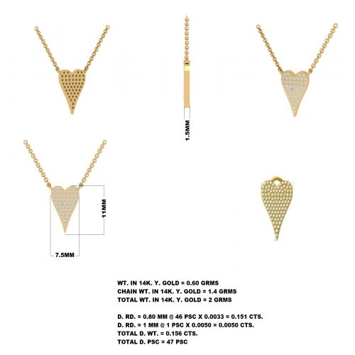 Gold Diamond Heart Necklace 7.30x11mm