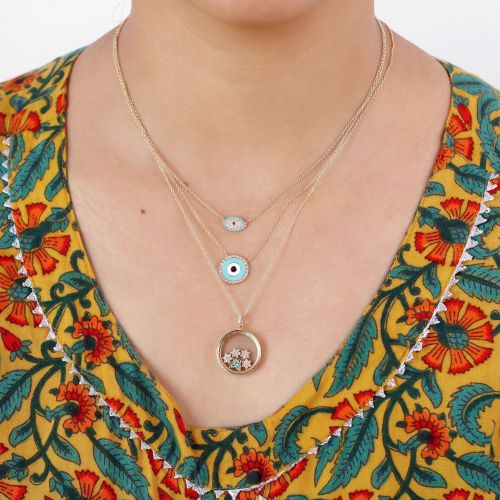 Diamond Turquoise Evil Eye Pendant Necklace 6.70x11mm