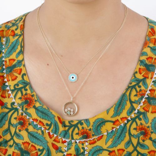 Diamond Enamel Evil Eye Necklace 13mm