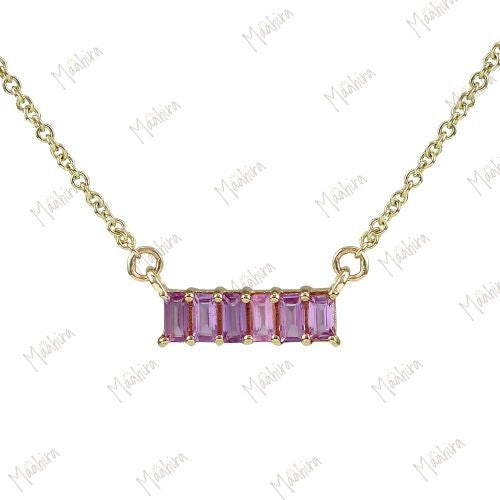 Baguette Cut Pink Sapphire Pendant Necklace 10.20x3.20mm