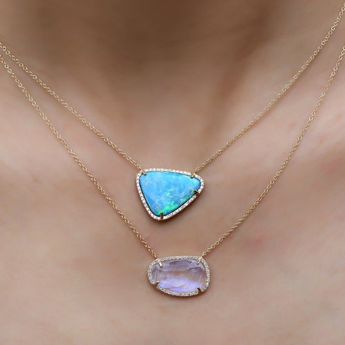 Diamond & Rainbow Moonstone Pendant Necklace