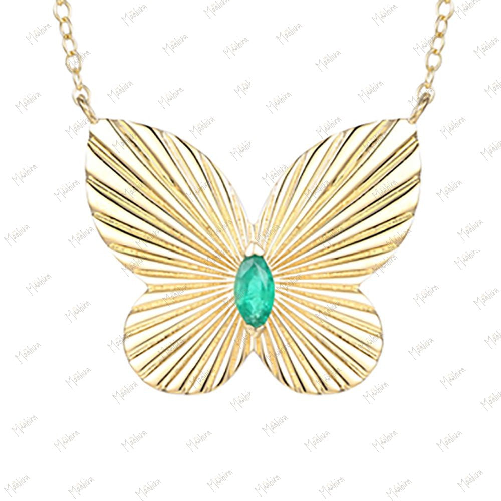 Emerald Butterfly Necklace 20x24mm