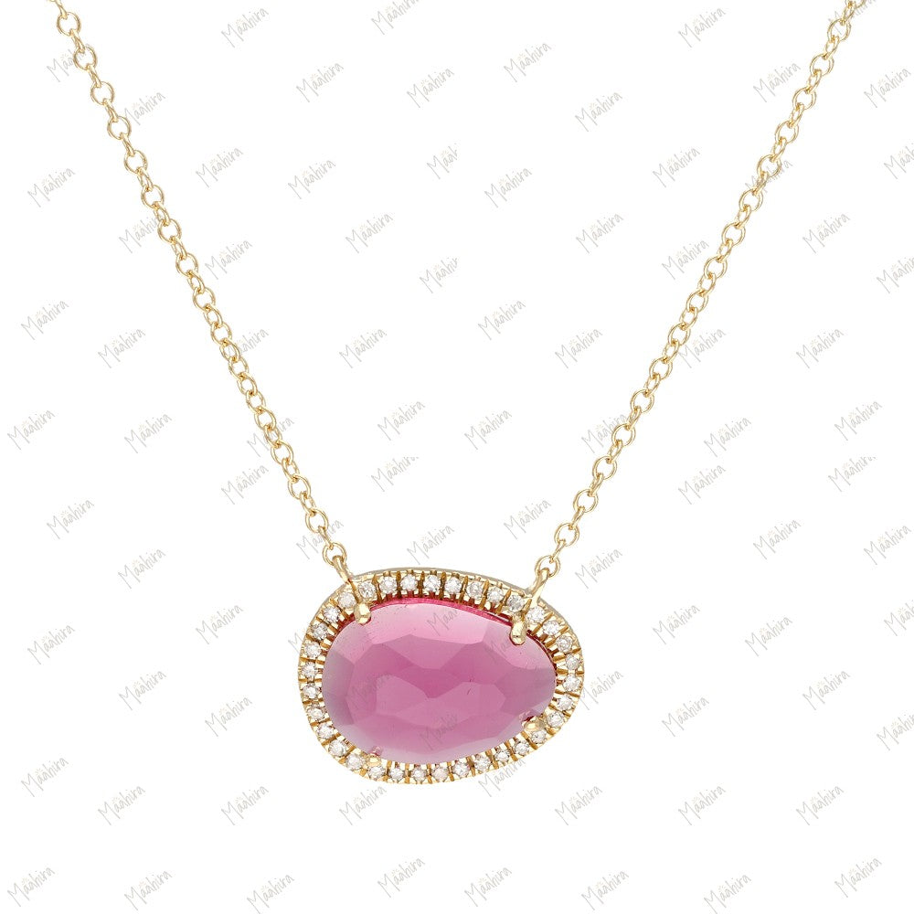 Diamond Aquamarine/Bio Tourmaline/Labradorite/BlueTopaz/Mother of Pearl/Pink Tourmaline/Rainbow Moonstone/Tanzanite Hydro Necklace-10.80x13.60mm