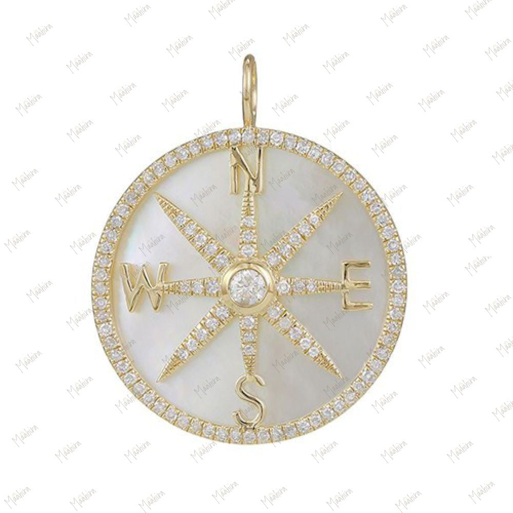 Diamond & Mother Of Pearl Compass Pendant 25mm