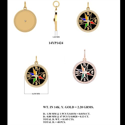 Multi-Enamel Compass Pendant