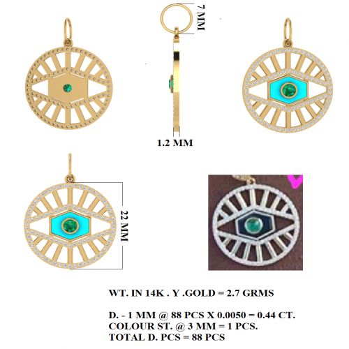 Emerald Sapphire in Black Enamel Eye Pendant