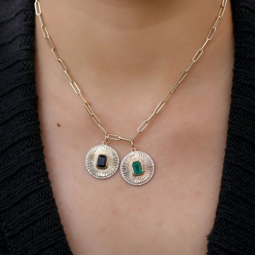 Emerald Cut Black ONYX Diamond Pendant