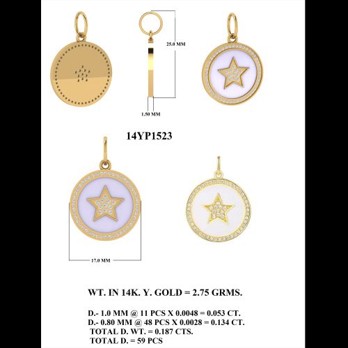 White Enamel and Diamond Star Pendant