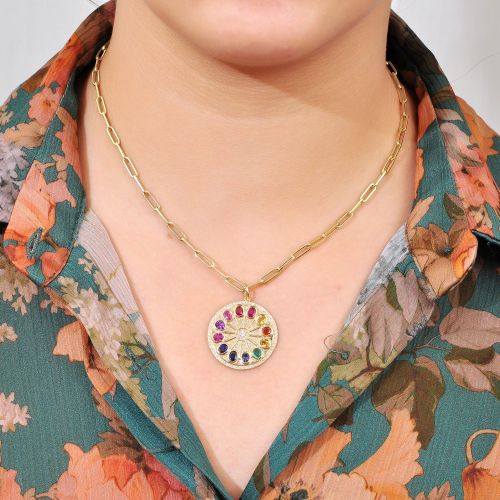 Diamond & Multicolor Gemstone Pendant