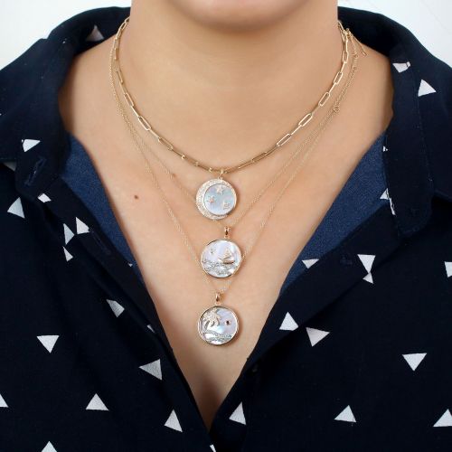 Diamond & Blue Topaz Mother Of Pearl Pendant 20mm