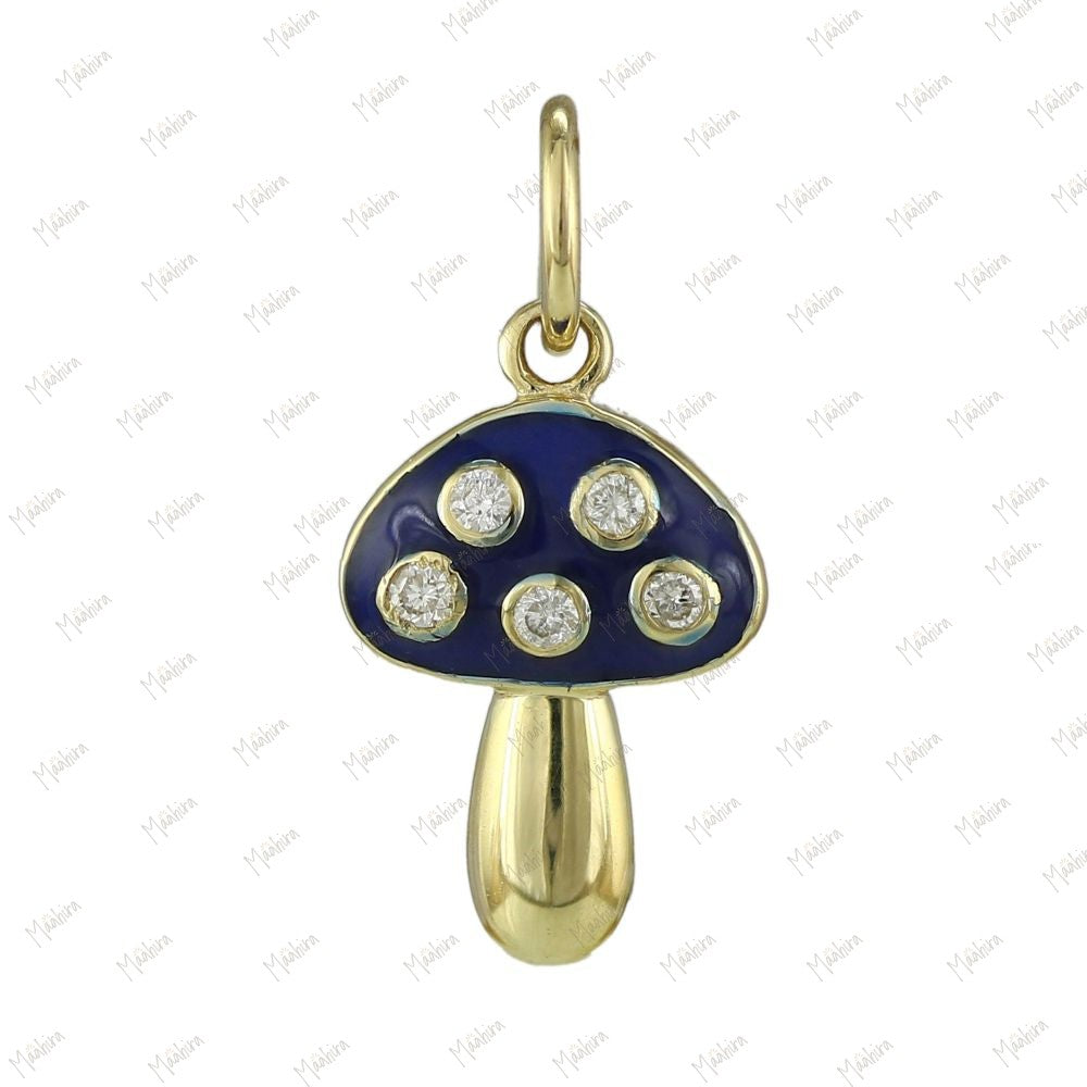 Blue Enamel Diamond Mushroom Pendant 8x13mm