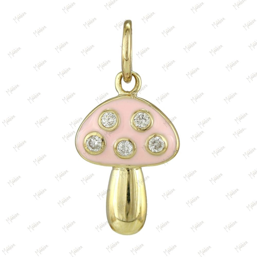 Blue Enamel Diamond Mushroom Pendant 8x13mm